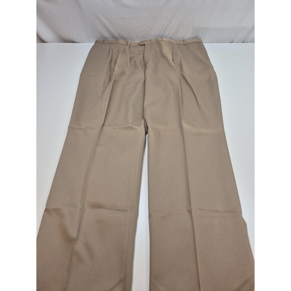 VTG John Alexander Dress Pants Mens 50x36 Beige Pima Cotton Pleated Unhemmed